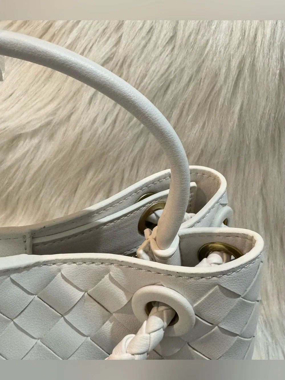 Tiffany & Fred Paris Woven Genuine Leather Satchel Crossbody Bag White NWT